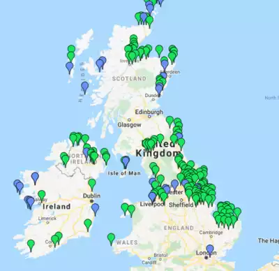 Map of Great Britain with markers