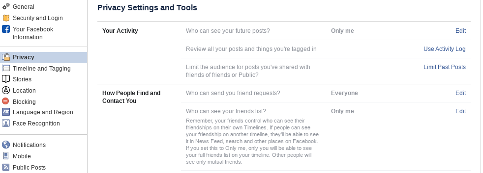 Facebook privacy settings